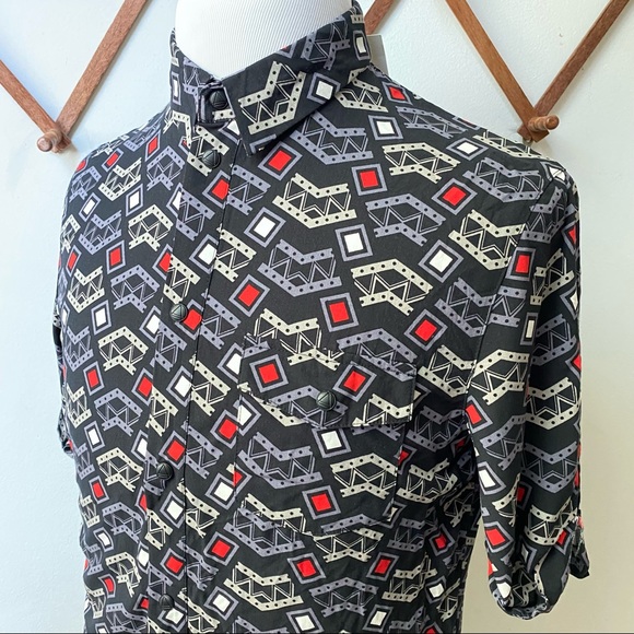 NWT Eleven Paris Geometric Viscose Snap Button Shirt - Picture 13 of 14